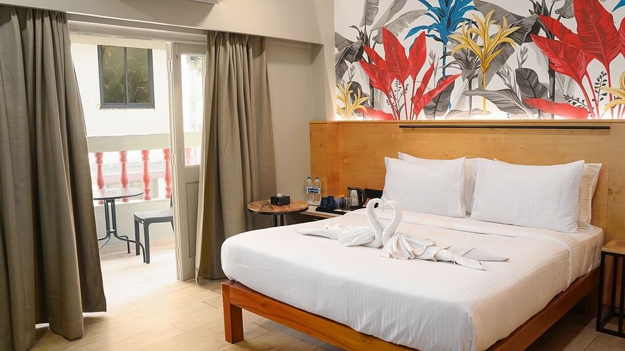 A large bed in Urban Corner Family Room at Indie Stays Resort, Goa.